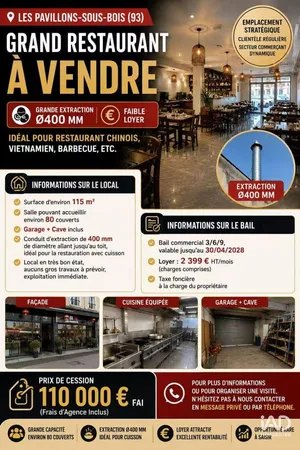 Restaurant à LES PAVILLONS-SOUS-BOIS (93320)