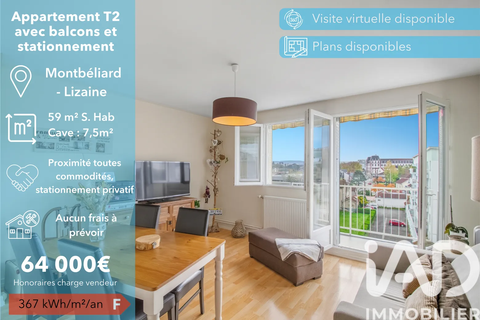 Vente appartement à Montbéliard (25200) : appartement 3 pièces 59 m² — 6