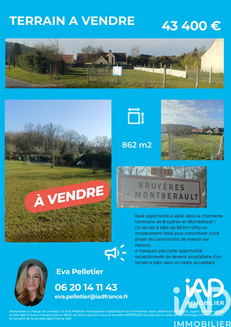 Terrain 862 m² · à Bruyères-Et-Montbérault · 862 m² · 43 400 €