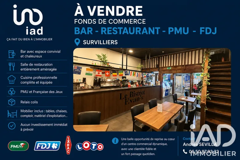 Bar, Brasserie, Tabac à Survilliers (95470) · 75 m² · 109 600 €