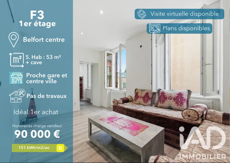 Appartement 3 pièces 53 m² · à Belfort · 53 m² · 90 000 €