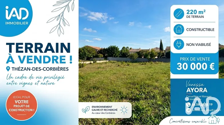 Terrain à Thézan-des-Corbières (11200) · 30 000 €