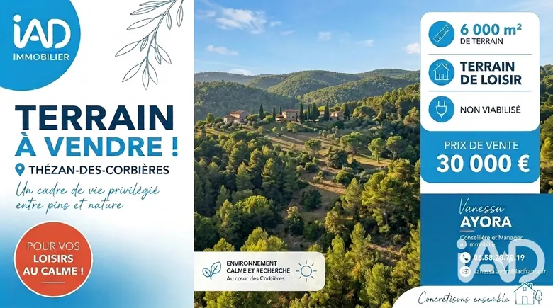 Terrain loisirs à Thézan-des-Corbières (11200) · 30 000 €
