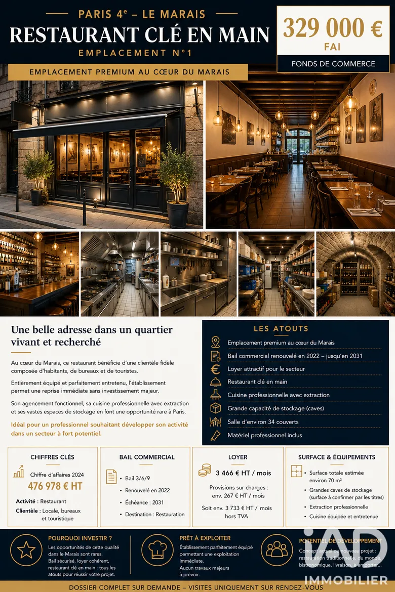 Restaurant à Paris (75004) · 70 m² · 329 000 €