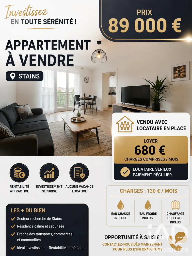 Appartement 1 pièce 25 m² · à Stains · 25,3 m² · 94 500 €