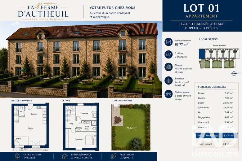 Appartement 3 pièces 64 m² · à Presles-en-Brie · 63,8 m² · 213 250 €