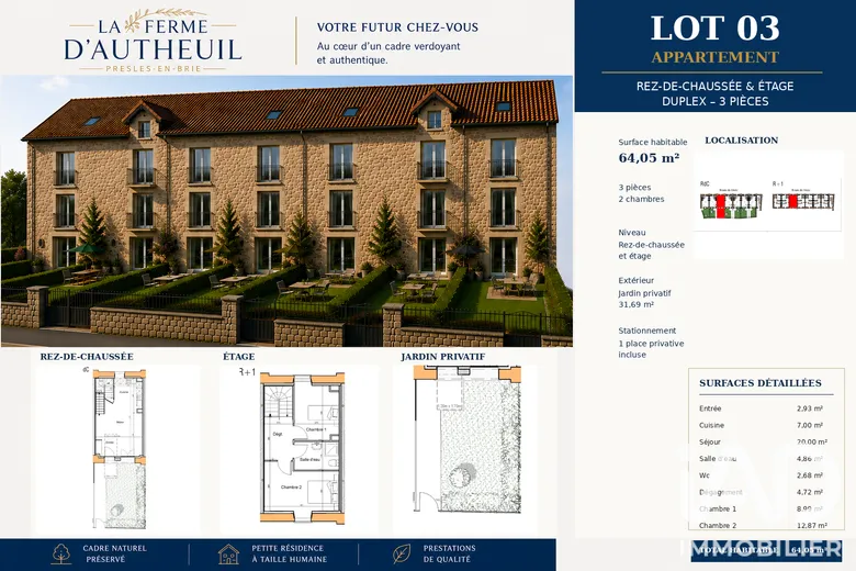 Appartement 3 pièces 64 m² · à Presles-en-Brie · 64 m² · 213 250 €