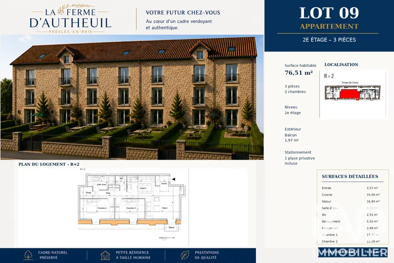 Appartement 3 pièces 77 m² · à Presles-en-Brie · 76,5 m² · 213 250 €