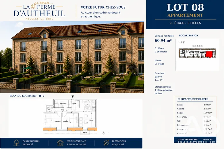 Appartement 3 pièces 64 m² · à Presles-en-Brie · 63,8 m² · 213 250 €