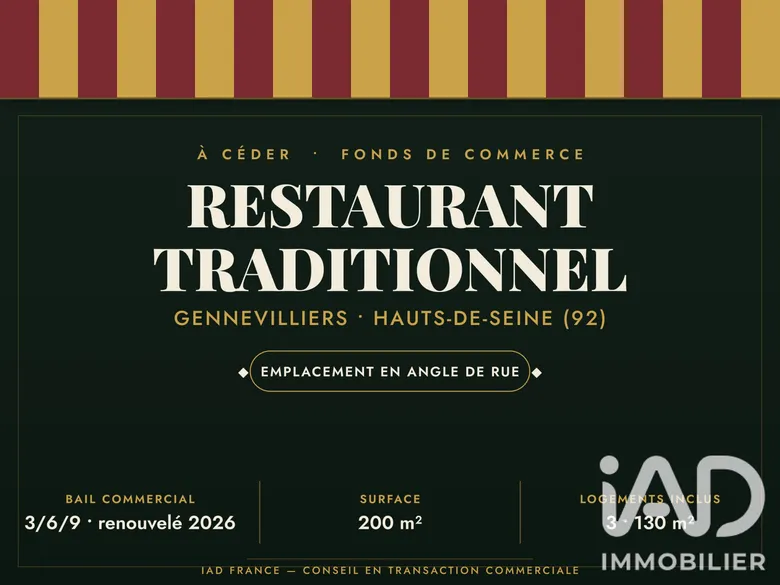 Restauration rapide à Gennevilliers (92230) · 210 m² · 190 400 €