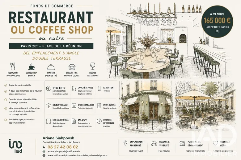 Restaurant à Paris (75020) · 45 m² · 165 000 €
