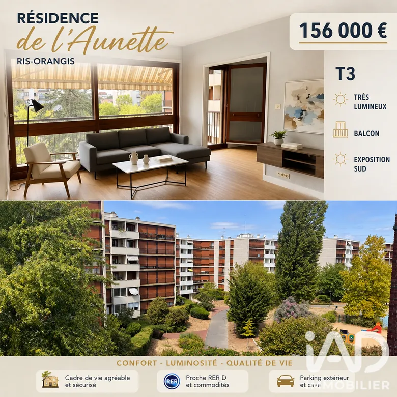 Appartement 3 pièces 63 m² · à Ris-Orangis · 63,1 m² · 156 000 €