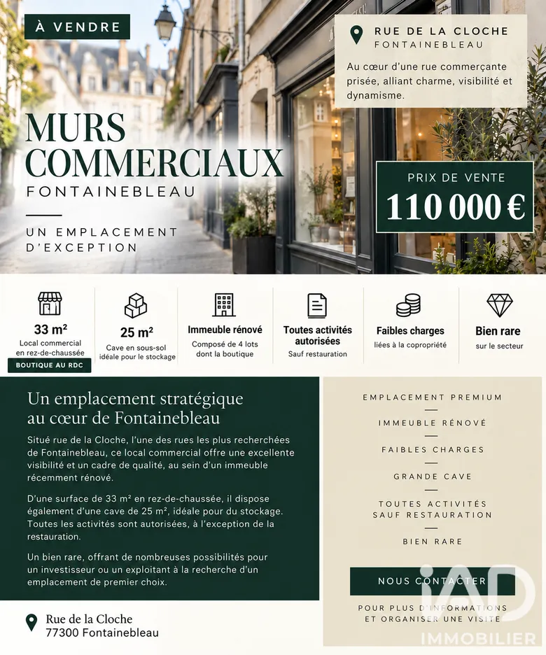 Murs commerciaux à Fontainebleau (77300) · 33 m² · 110 000 €