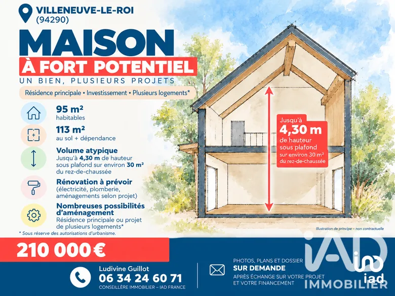 Maison 4 pièces 95 m² · à Villeneuve-le-Roi · 95 m² · 210 000 €