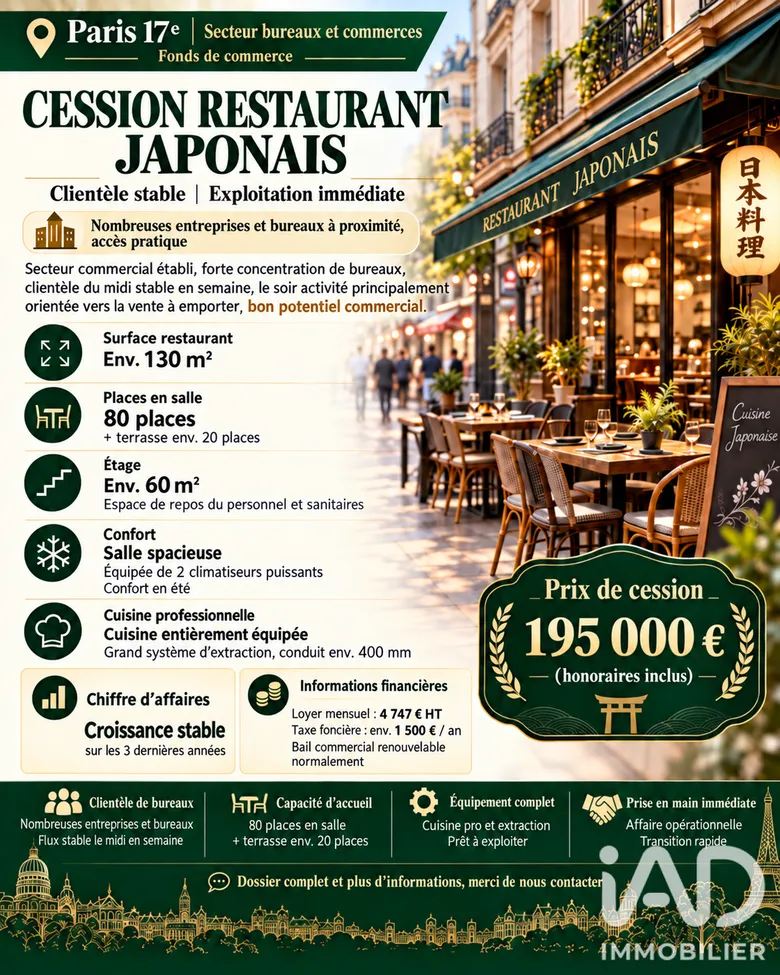 Local commercial 130 m² · à Paris · 130 m² · 195 000 €