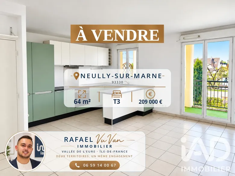 Appartement 3 pièces 64 m² · à Neuilly-sur-Marne · 64 m² · 209 000 €