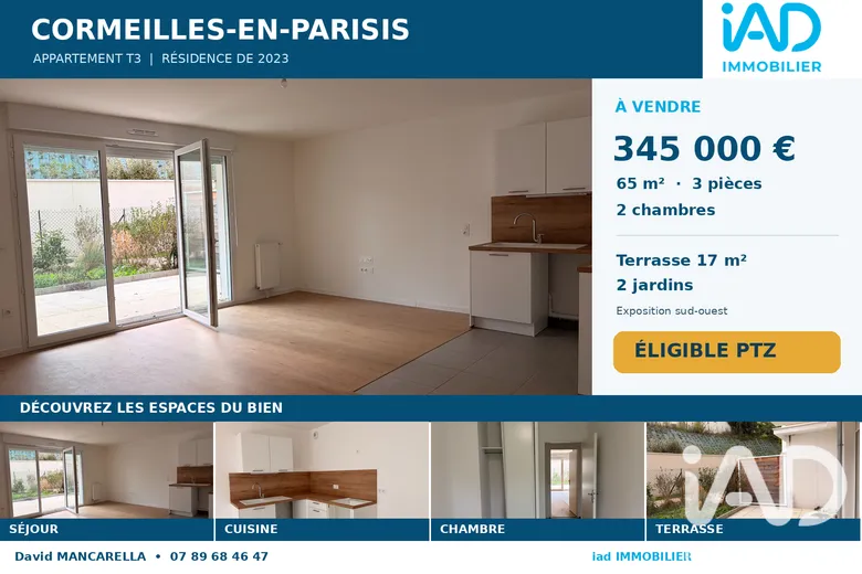 Appartement 3 pièces 65 m² · à Cormeilles-en-Parisis · 65 m² · 345 000 €