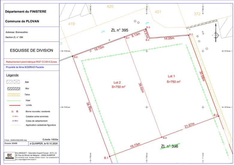 Terrain 750 m² · à Plovan · 57 500 €
